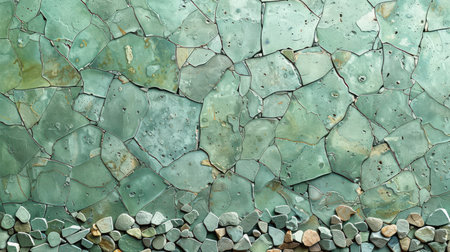 Light terrazzo floor texture in pastel mint green with random decorative stone chips viewed from aboveの素材