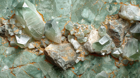 Decorative terrazzo surface in mint green with pale white and neutral stone flecks on a clean polished baseの素材