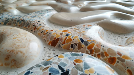 Decorative terrazzo pattern in beige and pastel blue with natural mineral chips in soft neutral tonesの素材