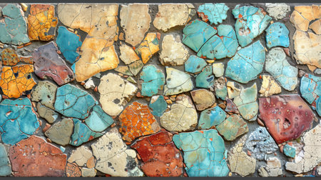 Decorative terrazzo floor surface with beige base and pastel blue decorative chips in a polished finishの素材