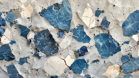 Modern terrazzo background with beige cement base and irregular blue and white mineral chipsの素材