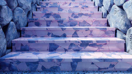 Elegant seamless terrazzo wallpaper in lilac pastel purple with marble chips and abstract natural stone texturesの素材