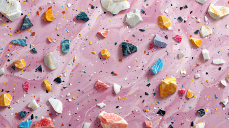 Abstract contemporary terrazzo pattern with lilac pastel base and scattered marble flecks, seamless layoutの素材