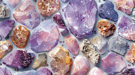 Boho chic terrazzo texture in soft lilac and lavender tones with scattered decorative marble flecksの素材