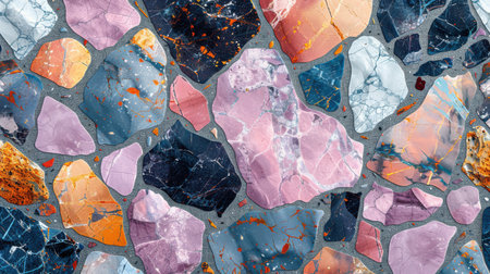 Abstract contemporary terrazzo pattern with lilac pastel base and scattered marble flecks, seamless layoutの素材