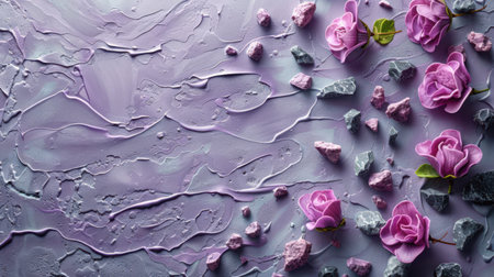 Contemporary lilac terrazzo pattern with smooth pastel purple cement and scattered chic stone chipsの素材