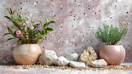 Elegant pastel purple terrazzo pattern featuring chic marble fragments in white, blush, and soft beigeの素材