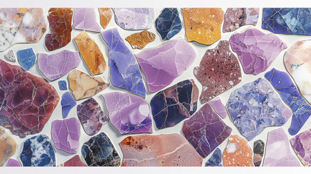 Elegant seamless terrazzo wallpaper in lilac pastel purple with marble chips and abstract natural stone texturesの素材