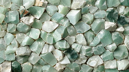 Seamless decorative terrazzo pattern in pastel mint green featuring scattered mineral fragments in light shadesの素材