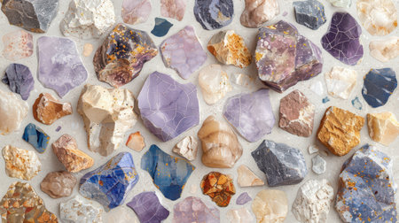 Seamless terrazzo texture in pastel lilac purple with boho chic natural stone flecks in soft neutral huesの素材