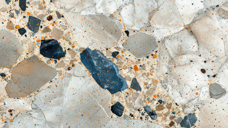 Elegant beige and blue terrazzo texture featuring scattered mineral flecks in soft neutral and pastel shadesの素材