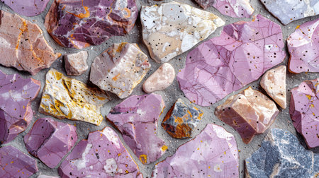 Terrazzo floor texture in pastel purple with random decorative stone flecks in blush, white, and gray huesの素材