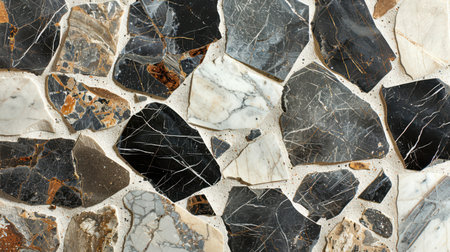 Chic monochrome terrazzo texture with random black, gray, and soft off-white marble chips in a seamless layoutの素材