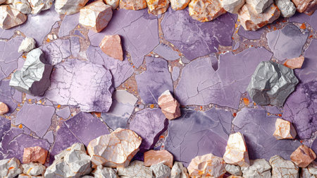 Seamless abstract terrazzo backdrop in soft lilac tones with scattered ivory and pale pink marble chipsの素材