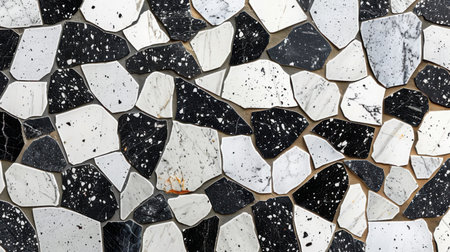 Classic black and white terrazzo pattern featuring small scattered stone flecks over a bright white seamless backgroundの素材