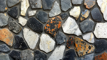 Polished seamless terrazzo texture in neutral monochrome palette with stone flecks in black, white, and ash grayの素材