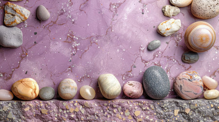 Soft pastel purple terrazzo background featuring scattered light gray, ivory, and blush stone flecksの素材