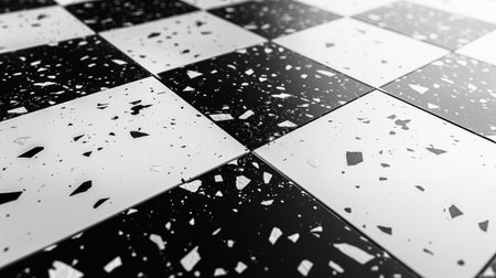 Classic black and white terrazzo pattern featuring small scattered stone flecks over a bright white seamless backgroundの素材