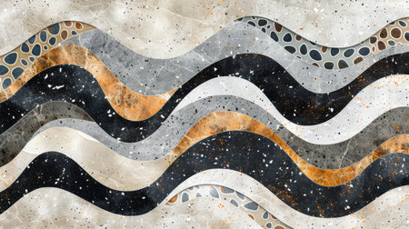 Abstract terrazzo design in shades of black, light gray, and white for a sleek modern minimalist seamless backgroundの素材