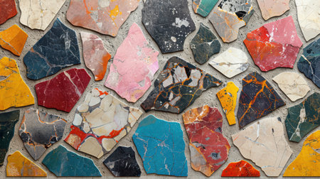 Abstract terrazzo seamless pattern in soft candy pastels featuring powder marble chips over a clean light cement baseの素材