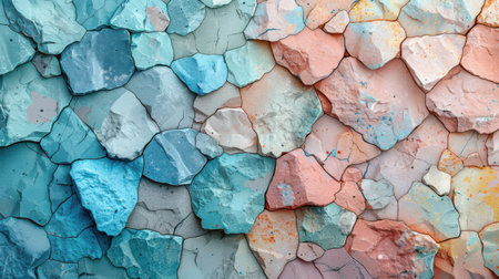 Abstract terrazzo texture in pastel tones of baby blue, blush pink, soft peach, and mint green, seamless polished patternの素材