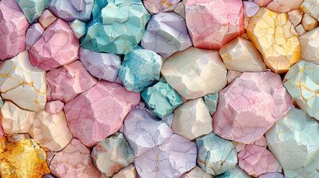 Dreamy terrazzo design with pastel shades of pink, lavender, soft aqua, and light lemon yellow on a seamless white surfaceの素材