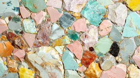 Clean terrazzo texture featuring random pastel marble fragments in powder pink, mint, aqua, and lemon tones, seamless designの素材