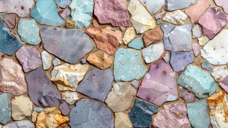 Minimal terrazzo pattern with scattered pastel stone flecks in lavender, aqua, powder pink, and cream over a seamless baseの素材