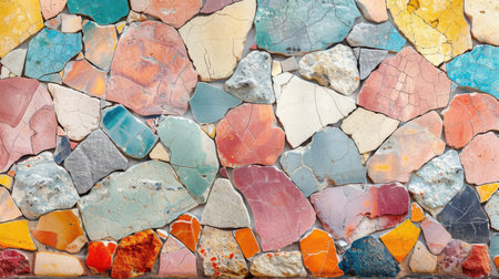 Subtle terrazzo background pattern with small pastel stone chips in candy colors over a polished seamless surfaceの素材