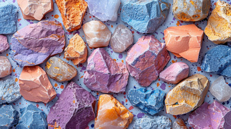 Trendy terrazzo surface with scattered pastel stone chips in baby blue, lilac, blush, and creamy peach tones, seamless layoutの素材