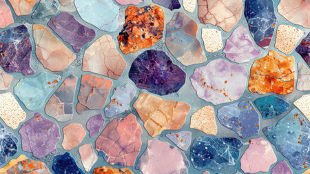 Soft pastel terrazzo pattern with scattered flecks in lavender, light peach, soft cyan, and blush pink over seamless whiteの素材