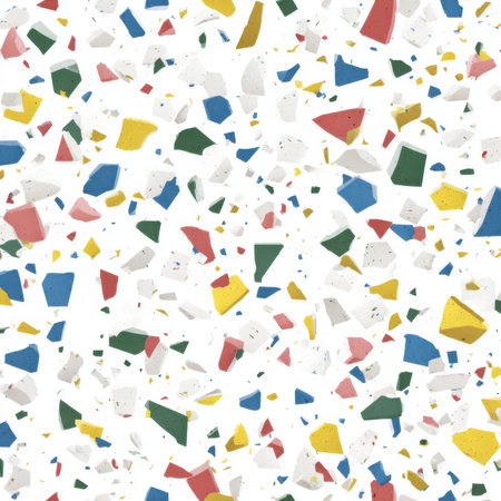 Abstract seamless terrazzo pattern with playful White (Base) geometric fragments in vivid White (Base) scattered on a clean white backgroundの素材
