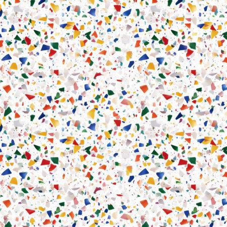 Abstract seamless terrazzo pattern with playful White (Base) geometric fragments in vivid White (Base) scattered on a clean white backgroundの素材