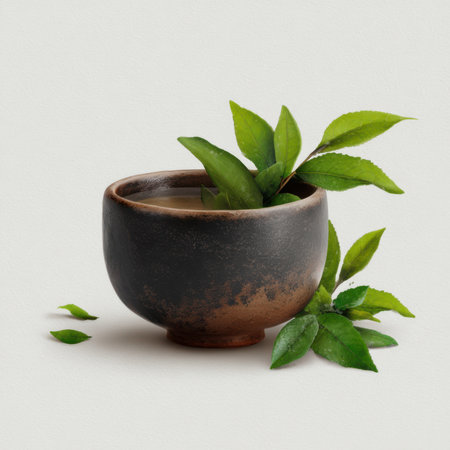 Vector illustration of a small ceramic teacup with no handle on a white backgroundの素材