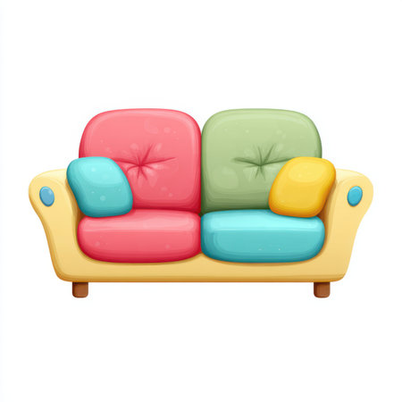 Vector illustration of a simple kids' playroom sofa in bright colors on a plain white backgroundの素材