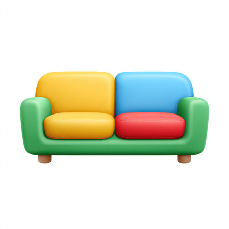 Vector illustration of a simple kids' playroom sofa in bright colors on a plain white backgroundの素材