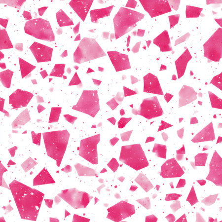 Abstract seamless terrazzo pattern with playful pink geometric fragments in vivid pink scattered on a clean white backgroundの素材
