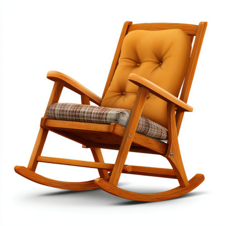 Vector illustration of a rocking chair with a wooden frame on a white backgroundの素材