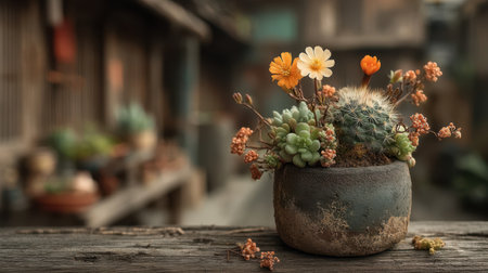 Small cactus arrangement in a modern dark gray pot, minimal decor style with soft highlightsの素材