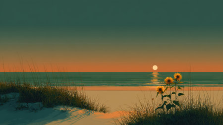 Sunflower on Coastal Sunset Beachの素材