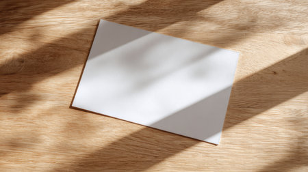 Minimalist paper mockup on a clean wooden desk, soft shadows, natural lighting, no text, no peopleの素材