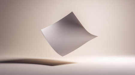 Single sheet of paper floating above a neutral background, subtle shadows for depth, no textの素材
