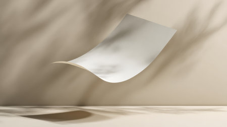 Single sheet of paper floating above a neutral background, subtle shadows for depth, no textの素材