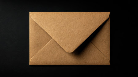 Minimalist scene with a single manila envelope placed at the center of a black background, strong contrast emphasizing simplicityの素材