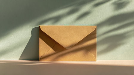 An isolated kraft envelope photographed against pastel background, shadow play creating depth and artistic moodの素材