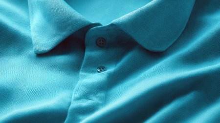 An aqua polo shirt mockup, a detailed shot of the fabric weave.の素材