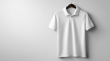 A clean white polo shirt mockup on a light gray background.の素材