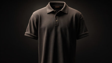 A dark brown polo shirt mockup, with subtle shadows creating depth.の素材