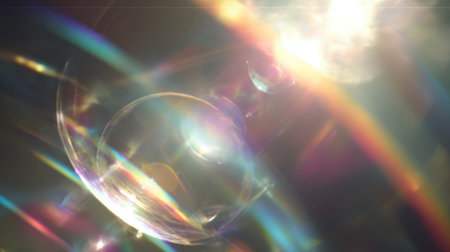 Dreamlike rainbow lens flare with transparent light effects overlapping, forming a magical glowing backdropの素材
