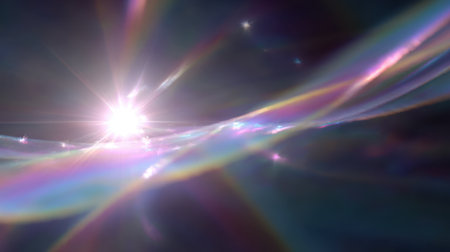 Rainbow prism-like glow overlapping with mystical lens flare, creating a shining fantasy design backgroundの素材